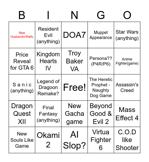 Summer Games Fest 2026 Bingo Card