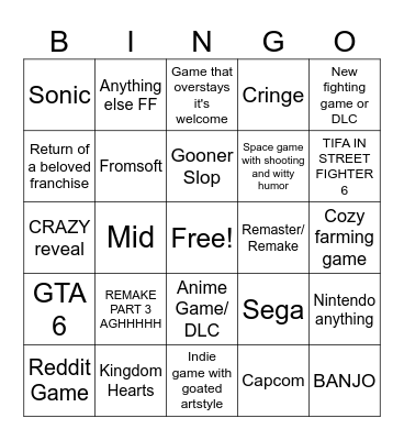 Summer Games Fest Bingo Card