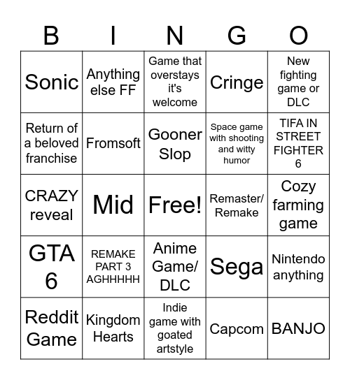 Summer Games Fest Bingo Card