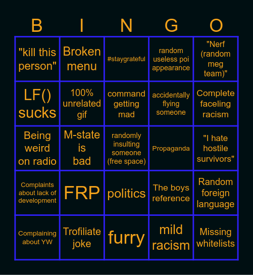 Actor bingo Card