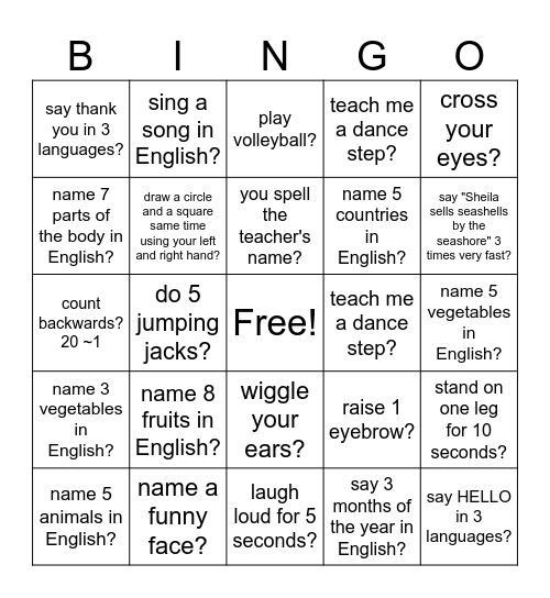 CAN YOU? ~BINGO Card