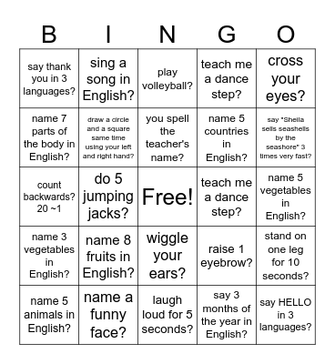 CAN YOU? ~BINGO Card
