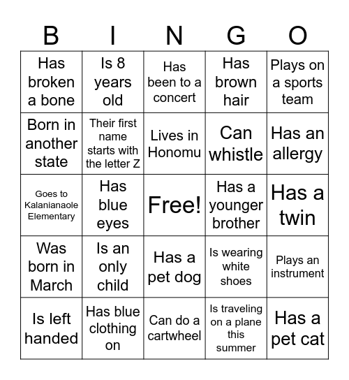 People Bingo Card