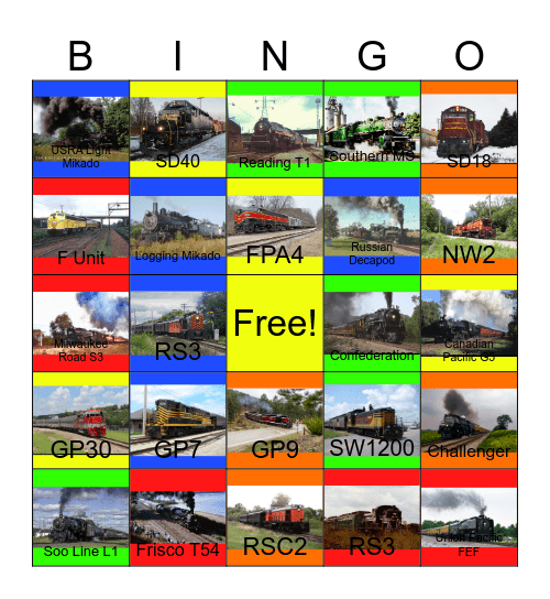 Steam and Diesel Excursions in the Midwest Bingo Card