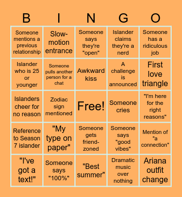 Love Island USA Season 8 Bingo Card