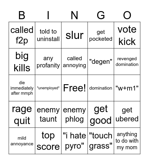 phlog bingo Card