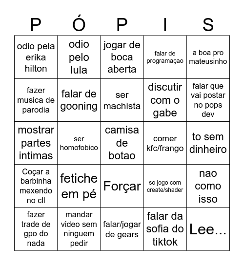 Ultimate pops bingo Card