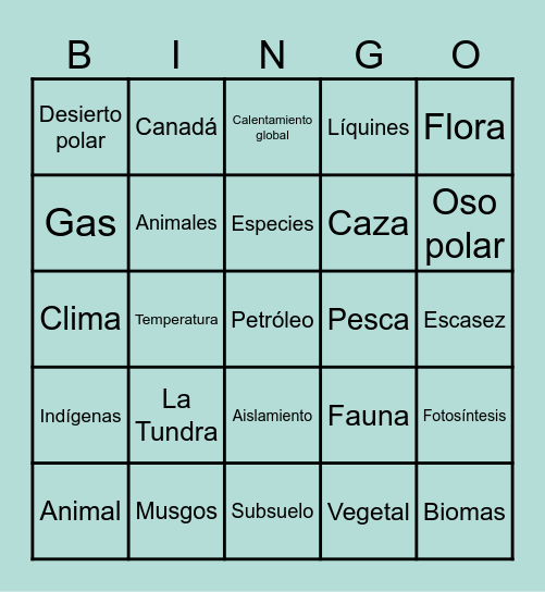 Bingo Tundra Bingo Card