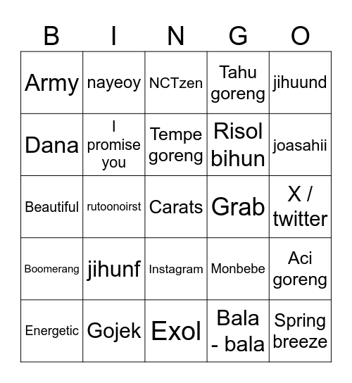 BINGO with Jihunf hyung Bingo Card