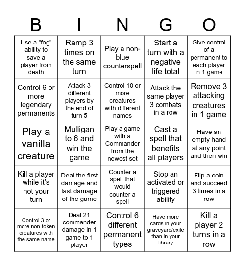 Commander Bingo June 2026 Bingo Card
