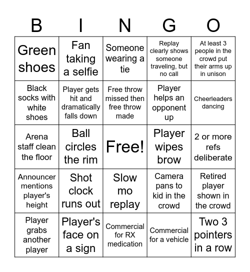 NBA Game Bingo Card