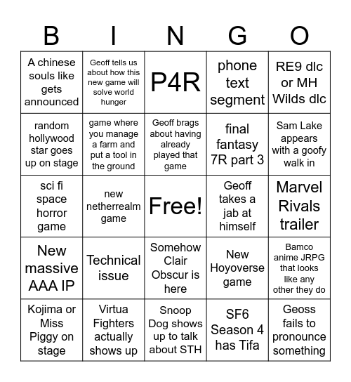 SGF Bingo Card