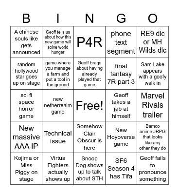 SGF Bingo Card