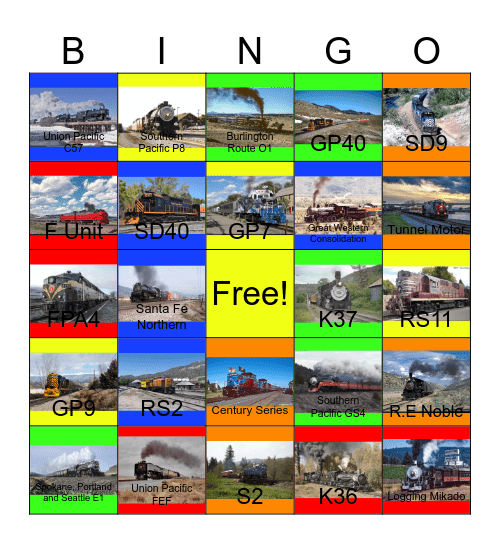Steam and Diesel Excursions in the West Bingo Card