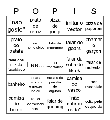 Bingo do aniverPops Bingo Card