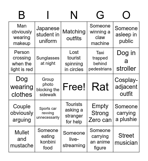 Shibuya Night Bingo Card