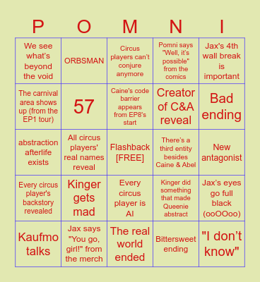 The last act Bingo Card