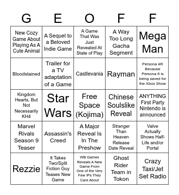 SGF 2026 Bingo Card