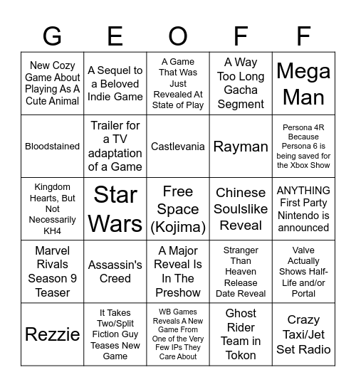 SGF 2026 Bingo Card