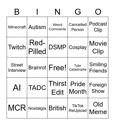Sapphic Syn Instagram Reels Bingo Card