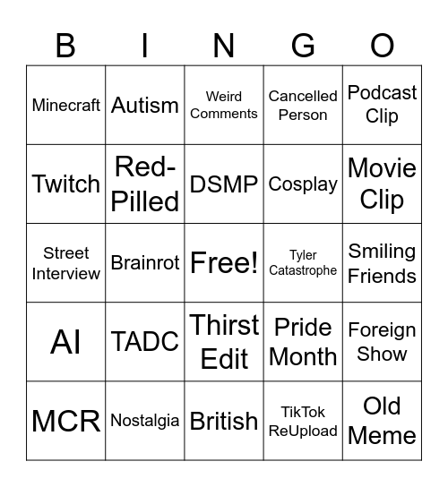 Sapphic Syn Instagram Reels Bingo Card