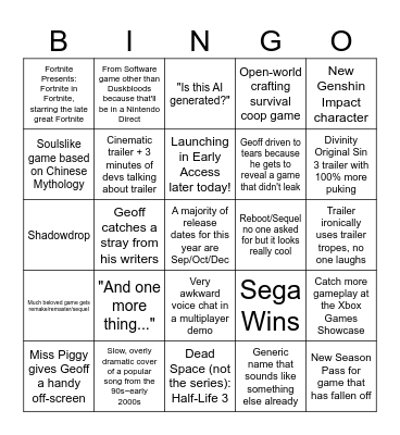 The Trihizzy Discord Shitpost Games Fest Bingo Card