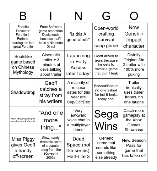 The Trihizzy Discord Shitpost Games Fest Bingo Card