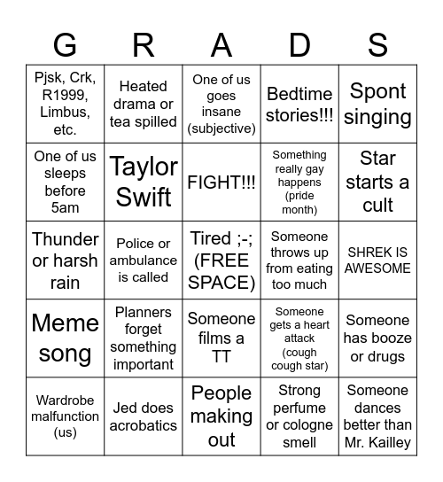 PROM & DRY GRAD BINGO!!! Bingo Card