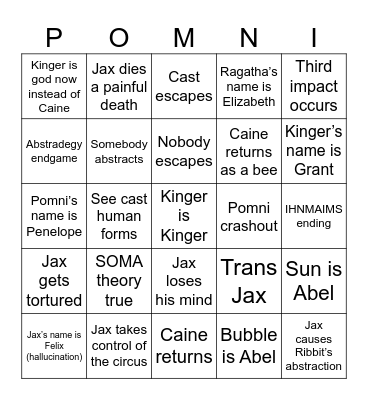 TADC Finale Bingo Card