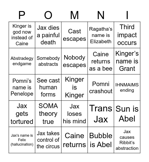 TADC Finale Bingo Card