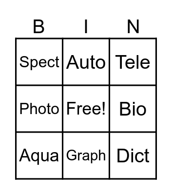 Root Bingo Card