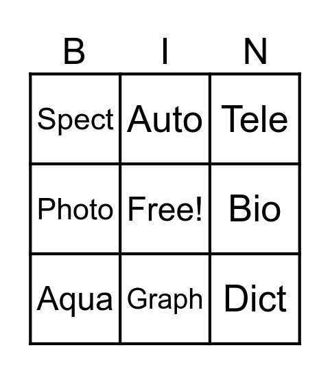 Root Bingo Card