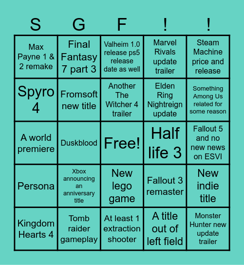 Summer Game Fest Copium Bingo Card