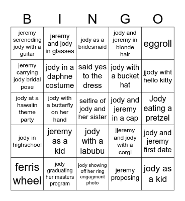 jody bridal shower Bingo Card