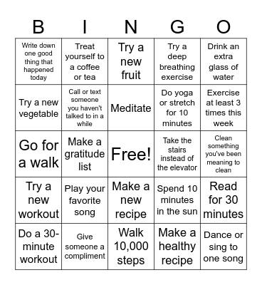 Wellness BINGO Card