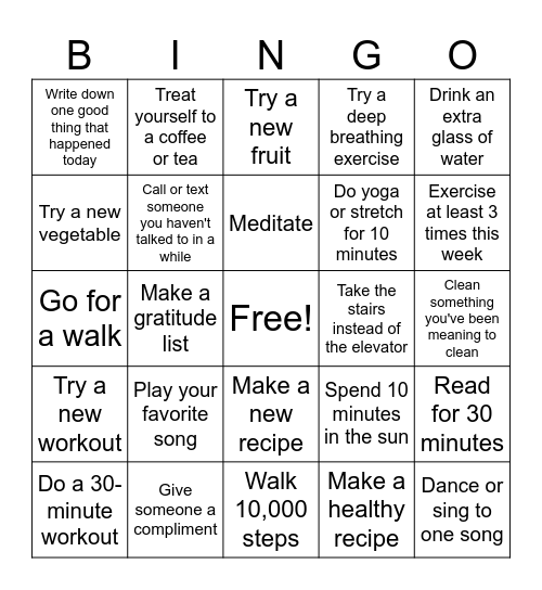 Wellness BINGO Card