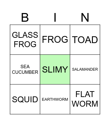 SLIMY ANIMALS Bingo Card