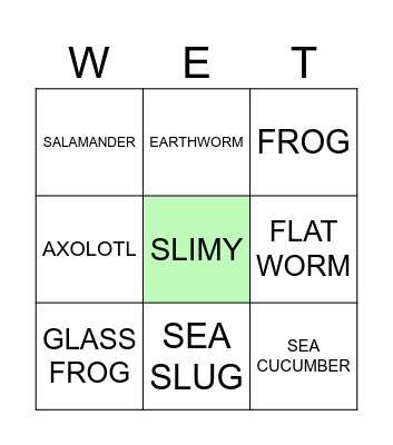 SLIMY ANIMALS Bingo Card