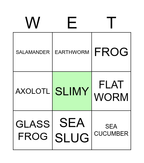 SLIMY ANIMALS Bingo Card