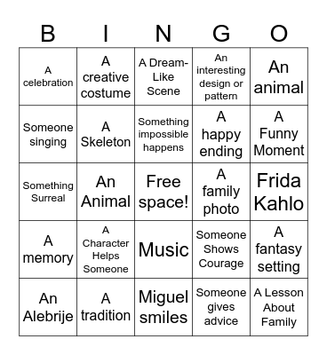 COCO Bingo Card