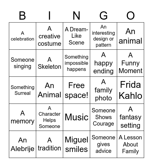 COCO Bingo Card
