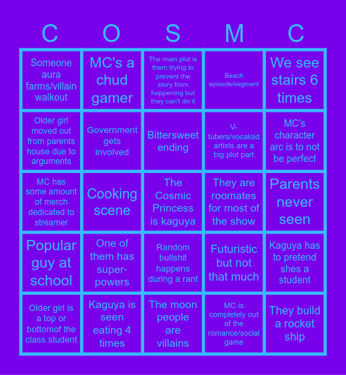 Cosmic Princess: Kaguya! Bingo time baby Bingo Card
