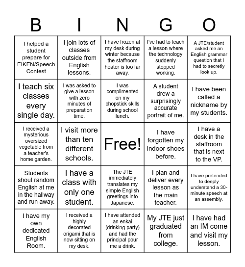ALT School BINGO Card