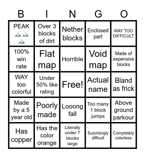 Galaxite parkour maker Bingo Card
