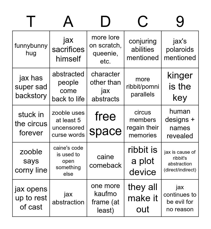 tadc final bingo Card