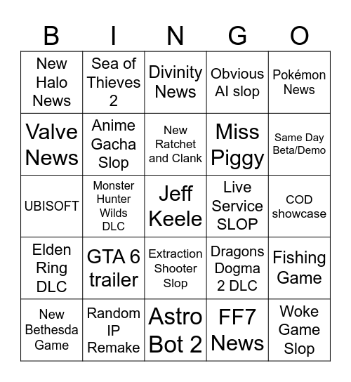 Summer Games Fest Bingo Card