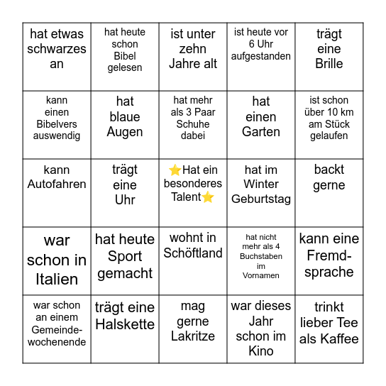 Gemeindewochenende Bingo Card