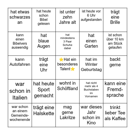 Gemeindewochenende Bingo Card
