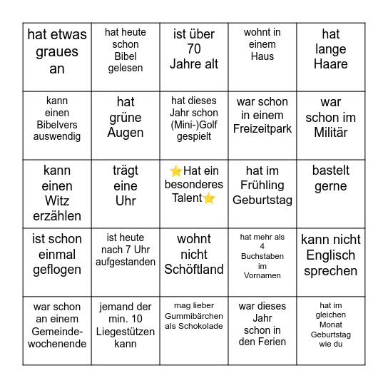 Gemeindewochenende Bingo Card