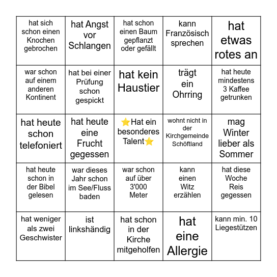 Gemeindewochenende Bingo Card